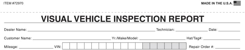 Visual Vehicle Inspection Report – 2-Part Carbonless Vehicle Checklist, Snap-Out Auto Service Forms, Fleet Maintenance Logs, Car Checkup Sheets - White & Canary 8.5"×11" - Pack of 250
