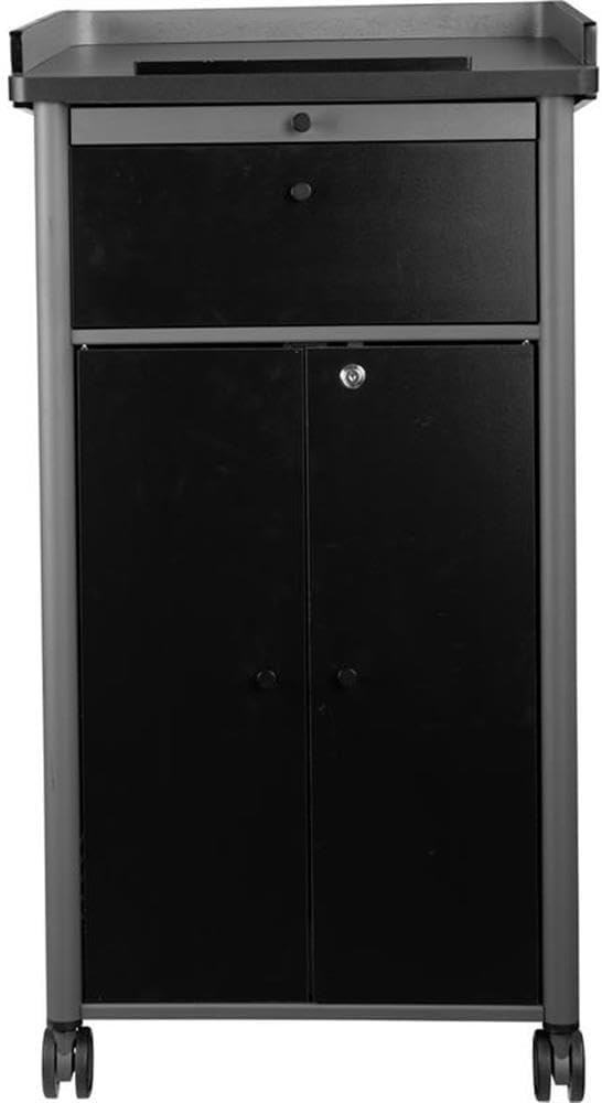 Pemberly Row Contemporary Metal Lectern with Shelves in Charcoal