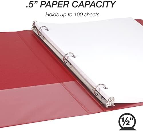 Samsill 0.5 Inch 3 Ring Binder, Made in USA, Economy Round Ring, Clear View Cover, 100 Sheet Capacity - for School, Home, Office - Red, 4 Pack