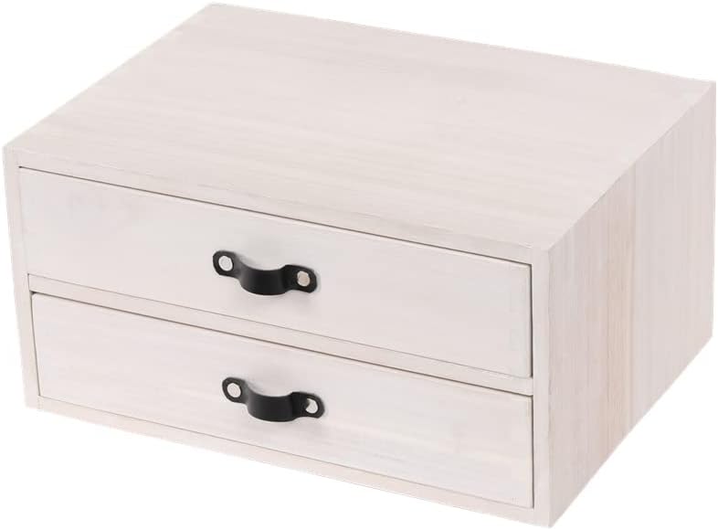 Desk Organizer Drawers for Office Supplies Kitchen Storage - Wood Makeup Organizer Box/Countertop Drawers Chest for Dresser Wooden Cabinet Printer Stand Machine Shelf White (FAX2C-WH）