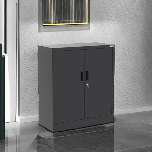 BESFUR Metal Storage Cabinet 36" H, Black Steel Locking Cabinet with 2 Lockable Doors and 2 Adjustable Shelves for Home Office, Garage, School, Apartment, Warehouse