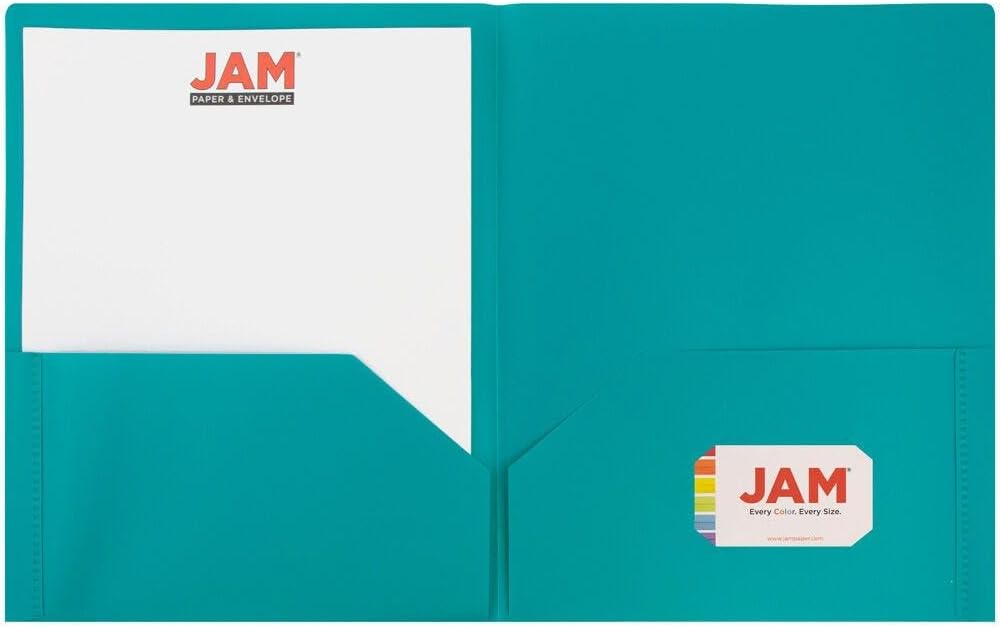 JAM PAPER Plastic 2 Pocket POP Folders - Durable School Folders - Teal Blue - Bulk 48/Pack
