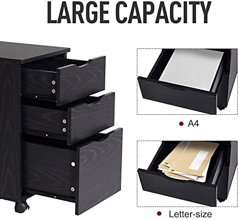 HOMCOM 3 Drawer Mobile File Cabinet, Rolling Printer Stand, Vertical Filing Cabinet, Brown Wood Grain