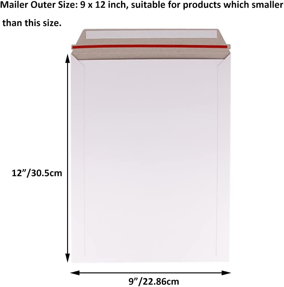 100 Pack 9X12 inch Self Seal Photo Document Mailers Stay Flat White Cardboard Envelopes White Photography Mailersfor CD, Photos, Document