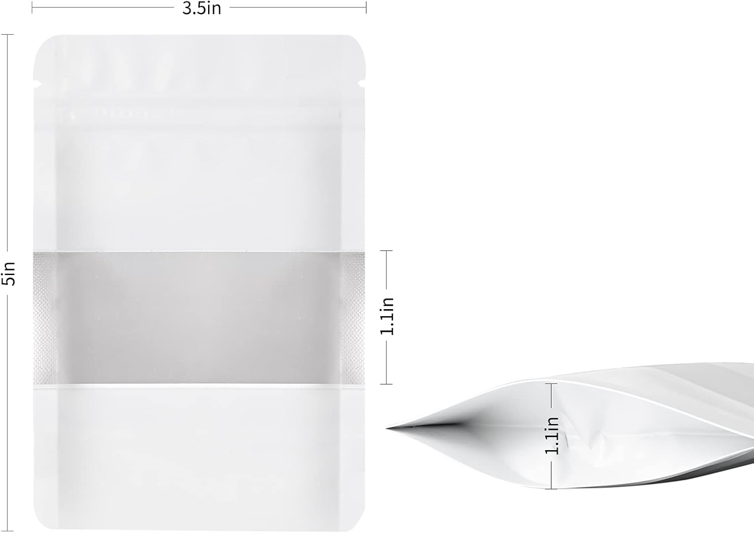 100 Pieces Smell Proof Mylar Food Storage Bags, Resealable with Clear Window, Foil Pouch Stand-up Self Sealing Supplies (White, 3.5 x 5 Inch)