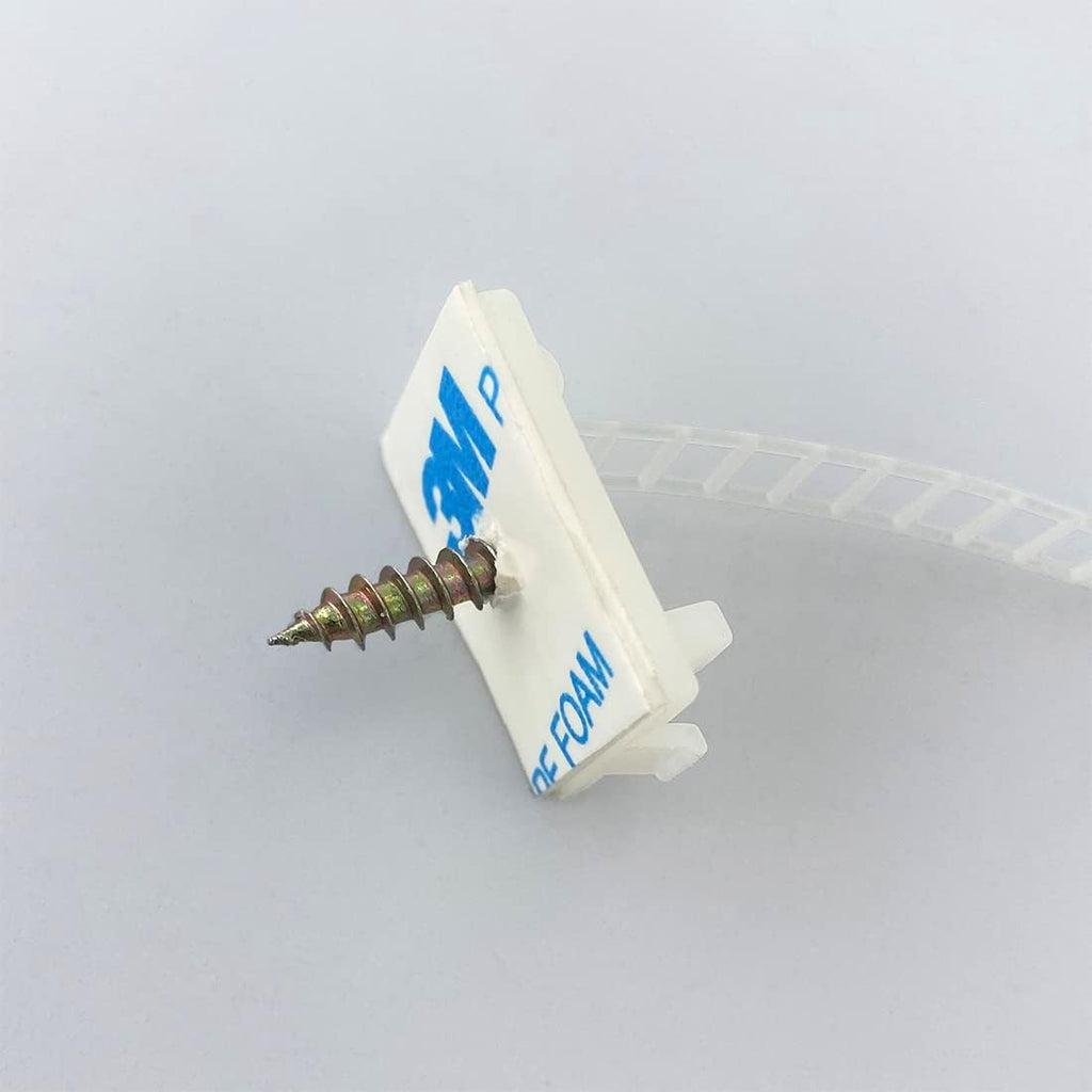 HS Wire Management Clips Clear with Screw Hole (50 Pack) Adjustable Cable Straps 3 Inch with 3M Adhesive Tape,Cable Fasteners for Christmas Lights,Desk,Wall to Hold Extension Cord