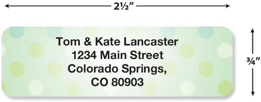 Pastel Dots Rolled Personalized Return Address Mailing Labels with Dispenser, Set of 500, 5 Designs, Small ¾ x 2½ Inch Size, Custom Self-Adhesive Sticker Roll, by Colorful Images