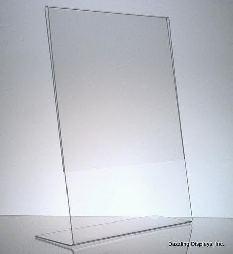 Dazzling Displays Clear Acrylic Slanted Sign Holder 8.5 x 11 Slanted Picture Frame - Premium Acrylic Sign Holder for Office, Retail, Tradeshow 6-Pack
