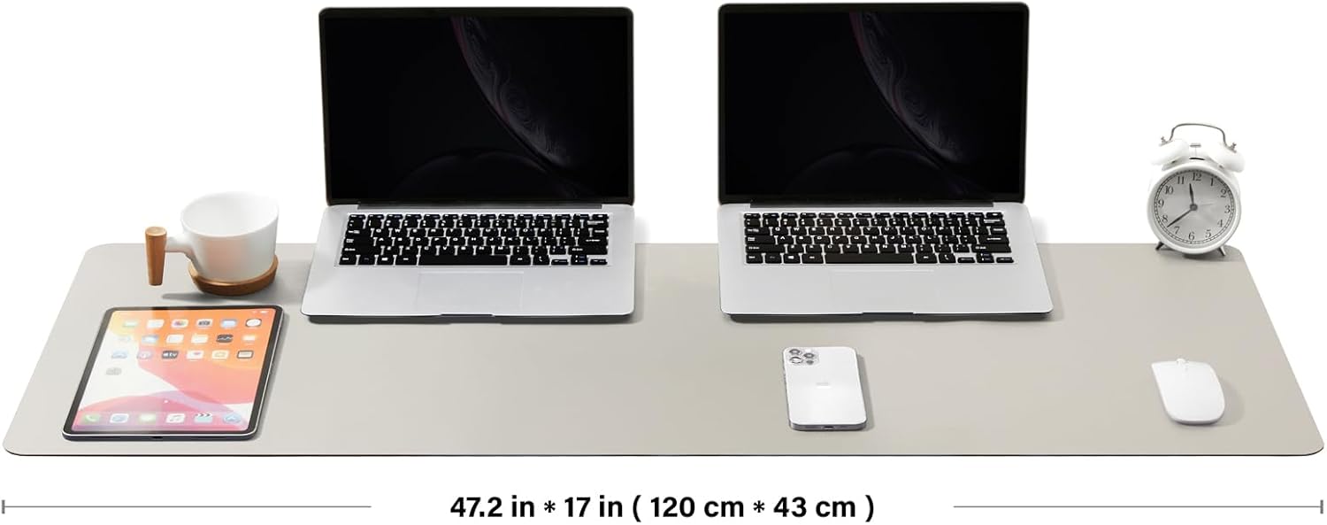 Large Desk Mat - 47.2"x 17" Non-Slip PU Desk Pad for Office and Home - Ideal for Large Mouse Pad and Desk Mats on Top of Desks(Light Gray)