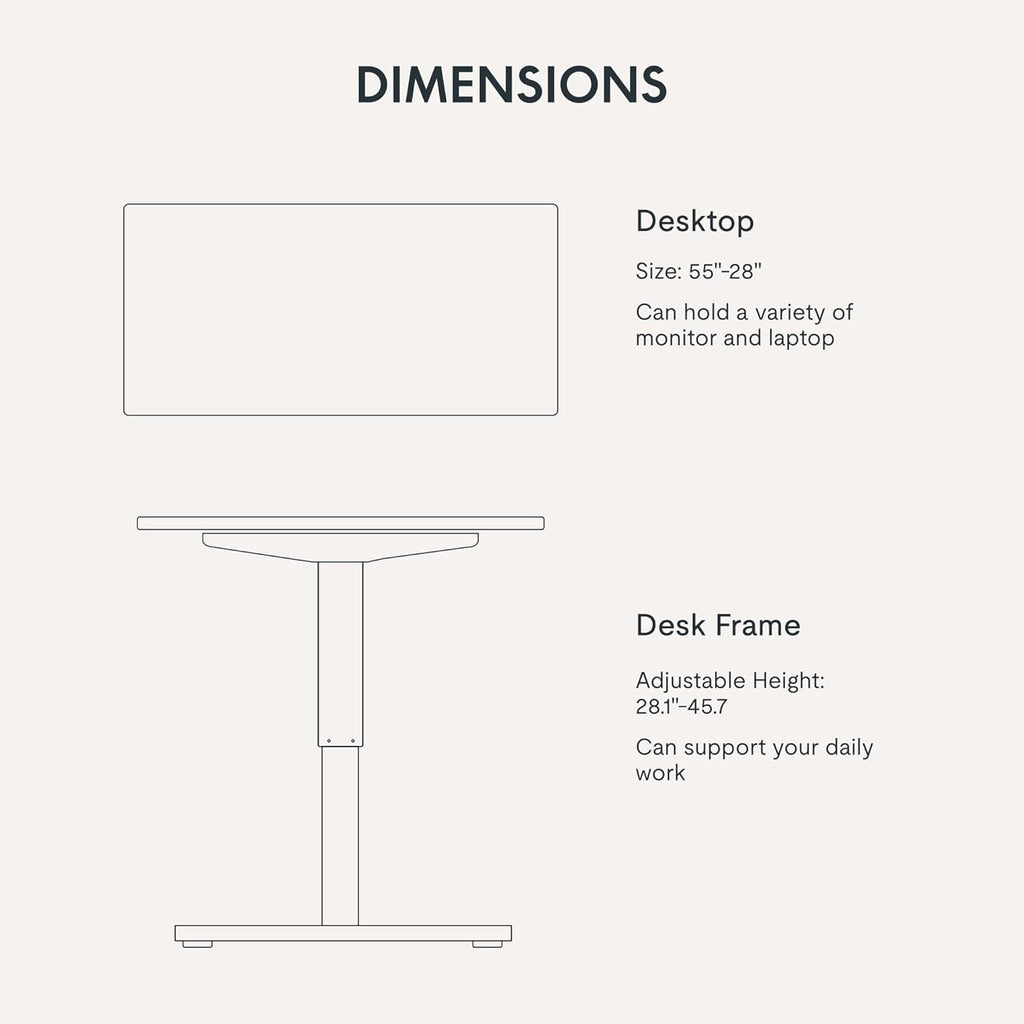 FLEXISPOT EN1 Whole-Piece Standing Desk, 55x28 Inches Electric Sit Stand Desk with Automatic Smart Keypad (Black Frame + Rustic Top, 2 Packages)