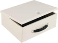 Dalmbox Portable Fire Safe Box with Key Lock, Fire Resistant Metal Lock Box for Documents, Security Strong Storage Box Safety Deposit Box for Home, Outside, Car, XL Large,13.2”x 11”x 5.1'', Beige