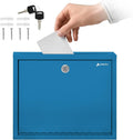 Adir Metal Suggestion Box with Lock and Slot, Wall Mount Deposit Box for Payments and Checks, Office Mail Box for Employees, Mailbox for House, Safe Drop Box with Keys - 3x10x12 Inch Blue