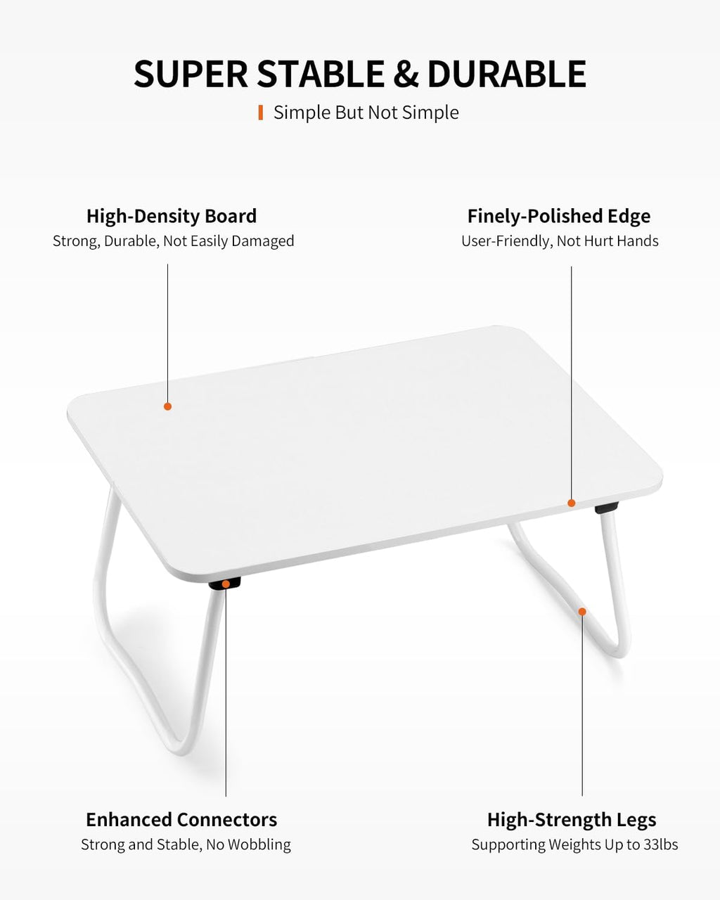 Foldable Lap Desk, Laptop Bed Desk, Portable Bed Table, Laptop Stand for Bed & Couch, Lightweight & Mini - White