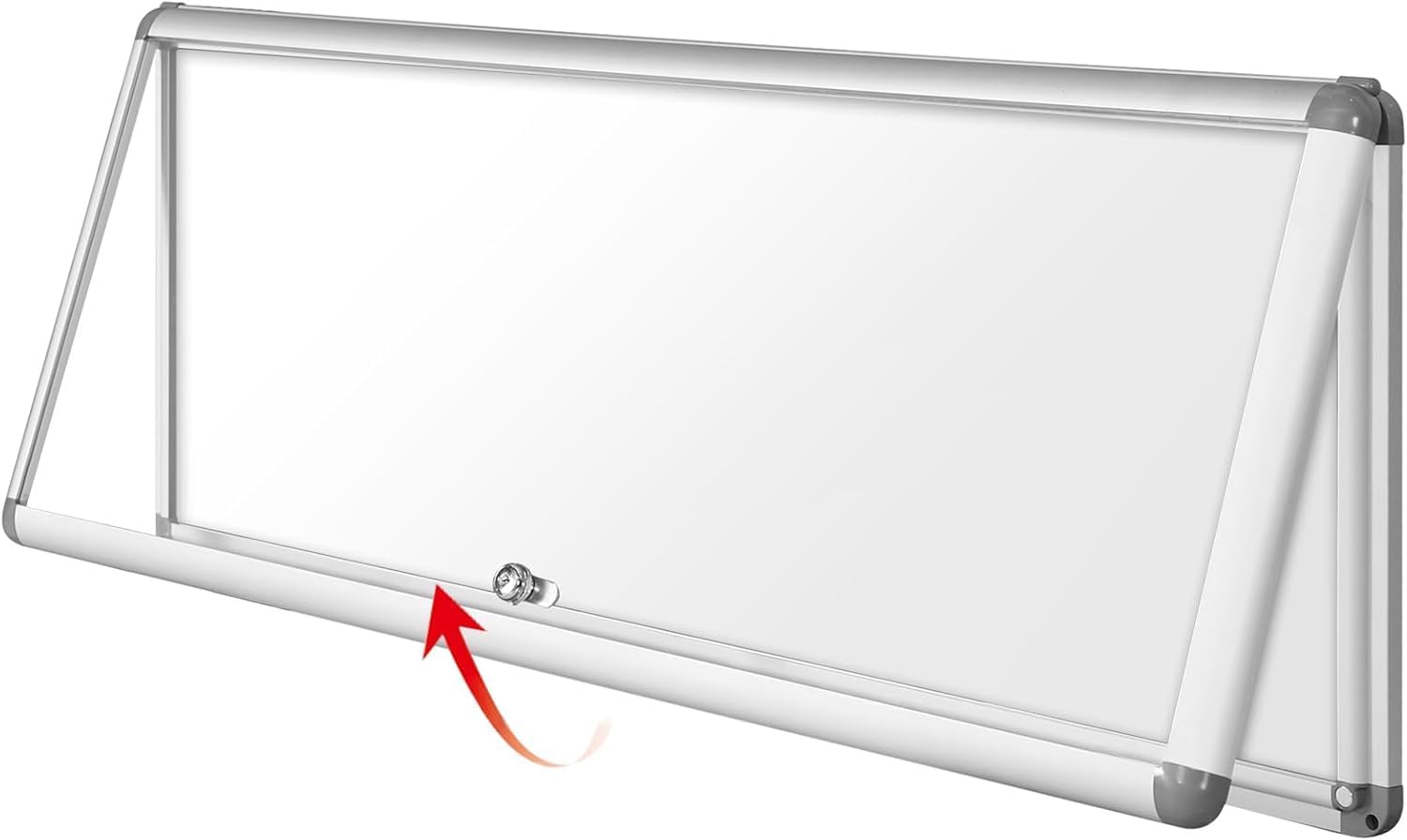 SWANCROWN Enclosed Bulletin Board Magnetic Dry Erase Noticeboard Lockable Display Boards White with Aluminium Frame 38x14inch(4xA4)