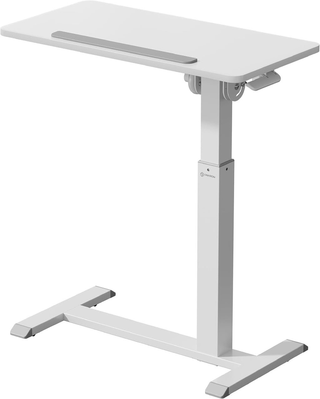 ONKRON Laptop Cart on Wheels, max Load up to 17.6 lbs, Small Rolling Table with Hidden Wheels, Mobile Standing Desk Adjustable Height, 90° Tilting Portable Workstation, Overbed Bedside Desk White
