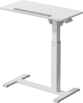 ONKRON Laptop Cart on Wheels, max Load up to 17.6 lbs, Small Rolling Table with Hidden Wheels, Mobile Standing Desk Adjustable Height, 90° Tilting Portable Workstation, Overbed Bedside Desk White