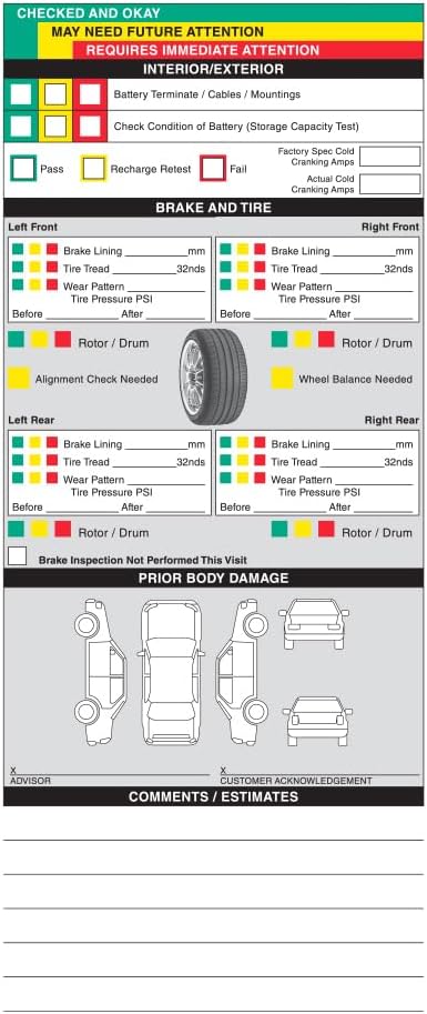 Visual Vehicle Inspection Report – 2-Part Carbonless Vehicle Checklist, Snap-Out Auto Service Forms, Fleet Maintenance Logs, Car Checkup Sheets - White & Canary 8.5"×11" - Pack of 750