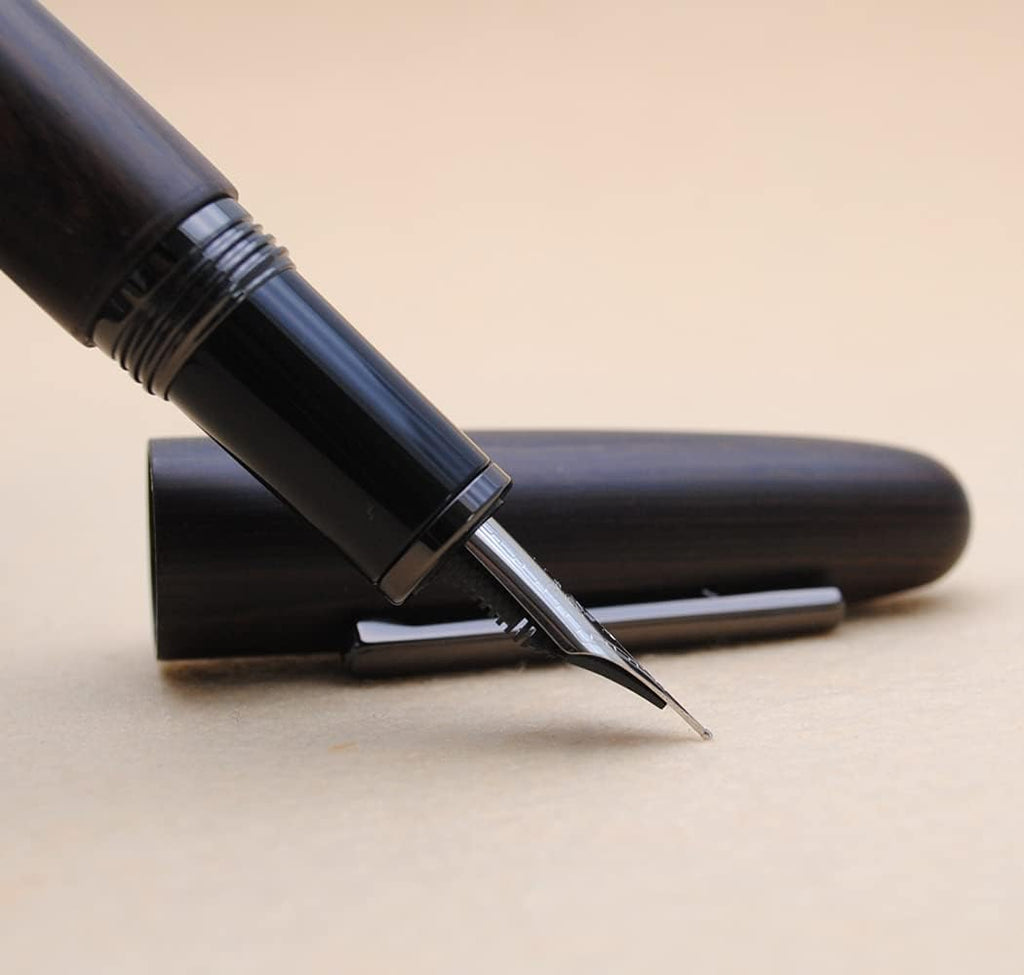 JINHAO 9056 Natural Wood Fountain Pen Handmade Ink Pen (Ebony Wood, Black clip, Medium Nib 0.7mm)