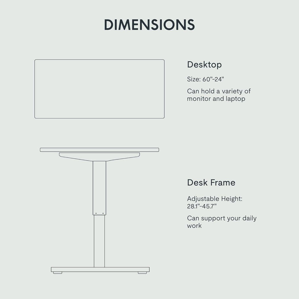 FLEXISPOT EN1 Whole Piece Standing Desk, 60 x 24 Inches Height Adjustable Desk Electric Sit Stand Desk for Home Office (Black Frame + 60" Black Desktop, 2 Packages)
