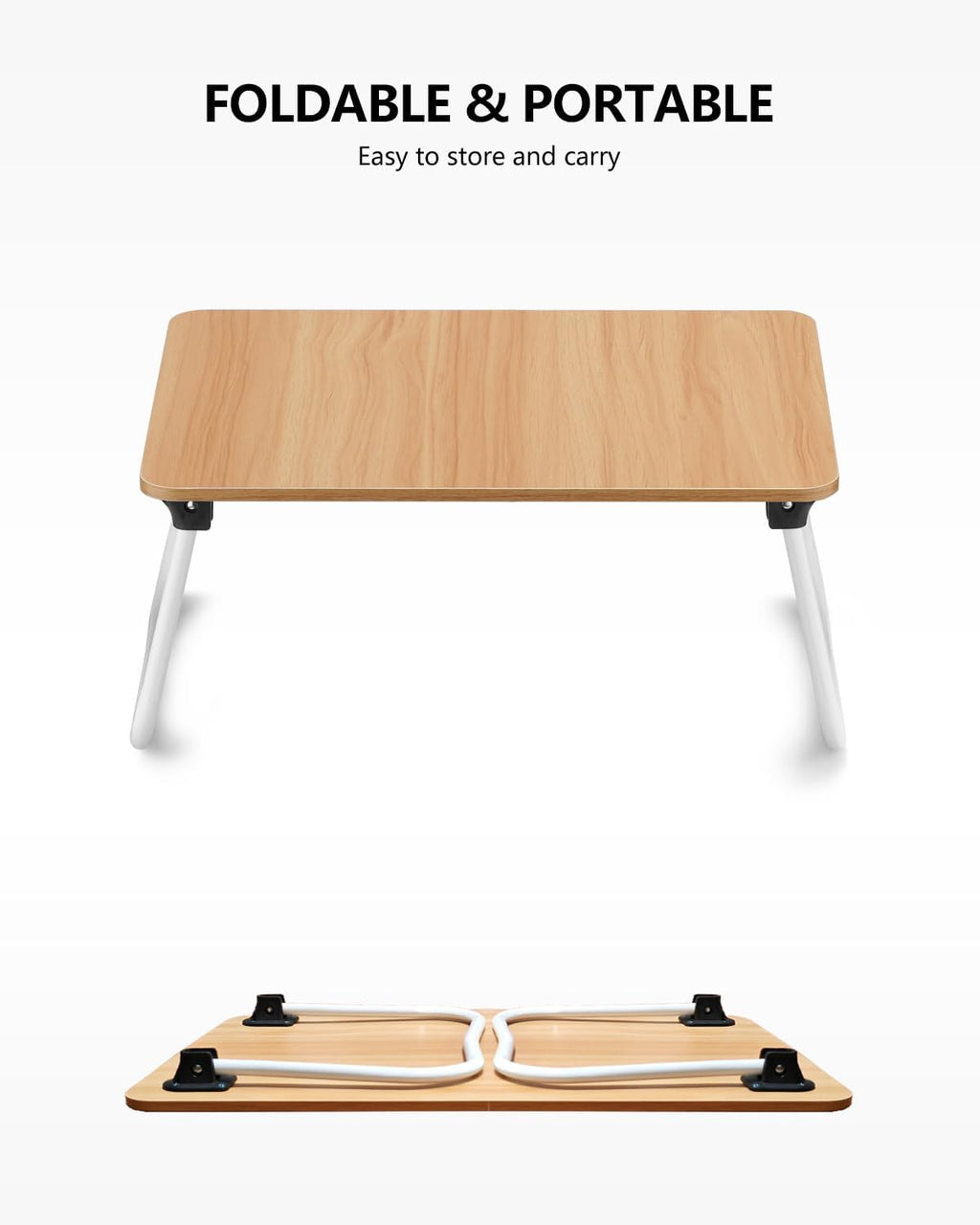 Laptop Bed Desk, Foldable Lap Desk, Portable Laptop Stand, Lightweight & Mini Table for Breakfast/Picnic/Drawing/Couch/Floor - Wood