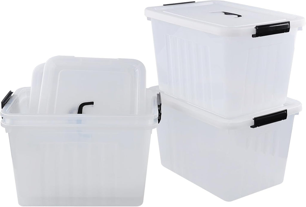Wekioger 22 Quart Plastic Container Box with Lid, Set of 4 Latching Storage Bin with Handle, Clear