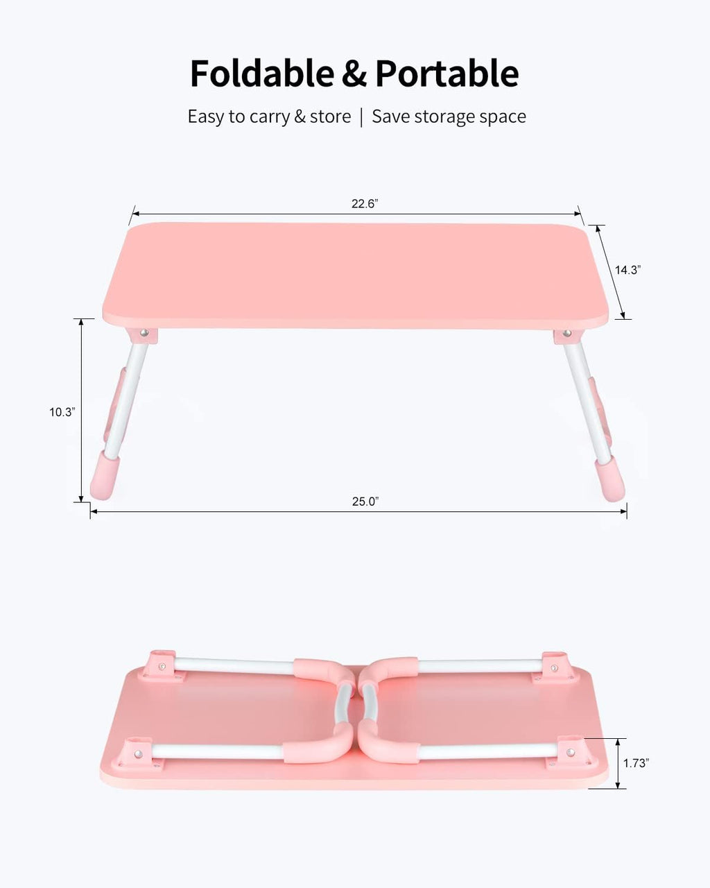 Ruxury Folding Lap Desk Laptop Stand Bed Desk Table Tray, Breakfast Serving Tray, Portable & Lightweight Mini Table for Sofa Couch Floor - - Pink