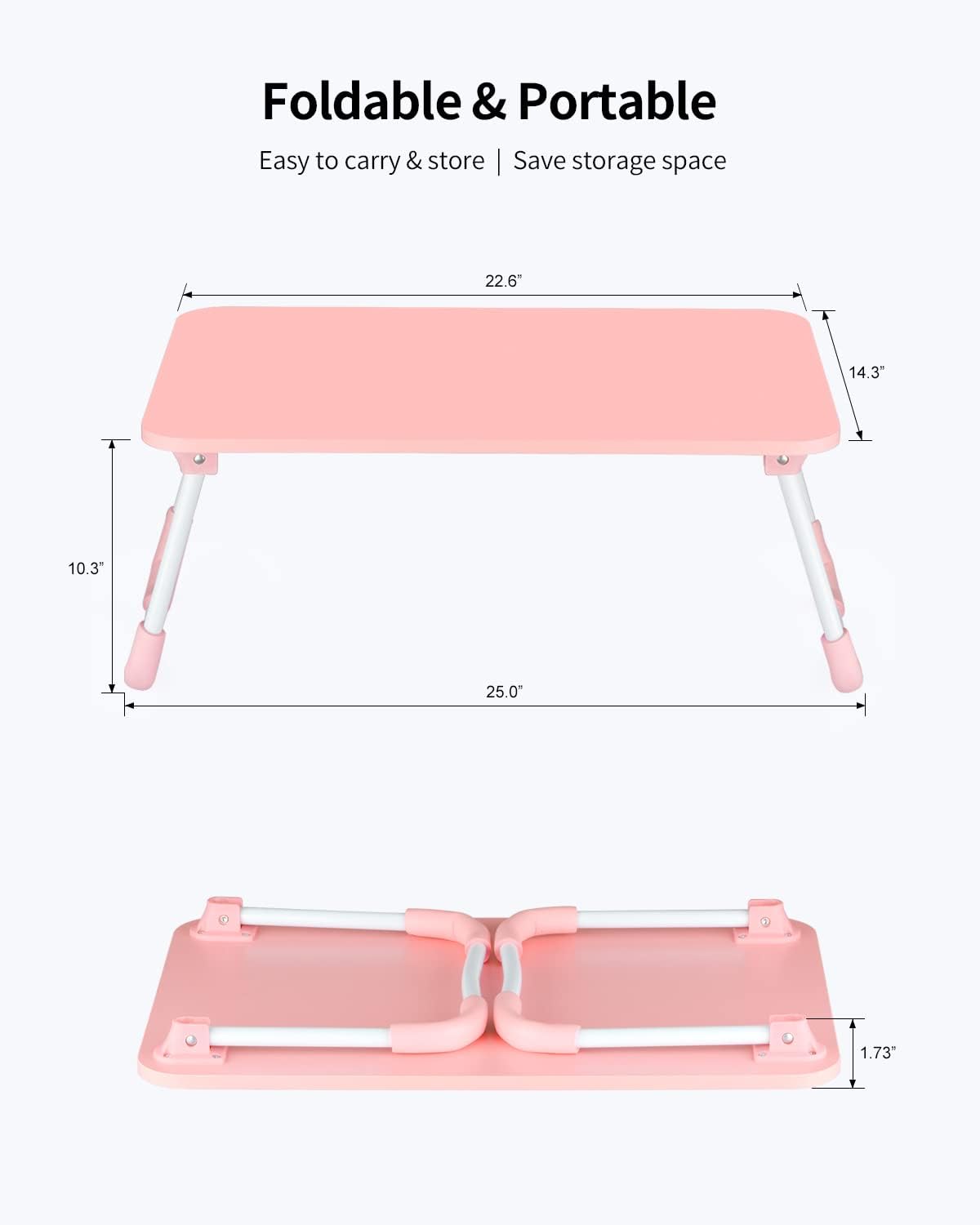 Ruxury Folding Lap Desk Laptop Stand Bed Desk Table Tray, Breakfast Serving Tray, Portable & Lightweight Mini Table for Sofa Couch Floor - - Pink