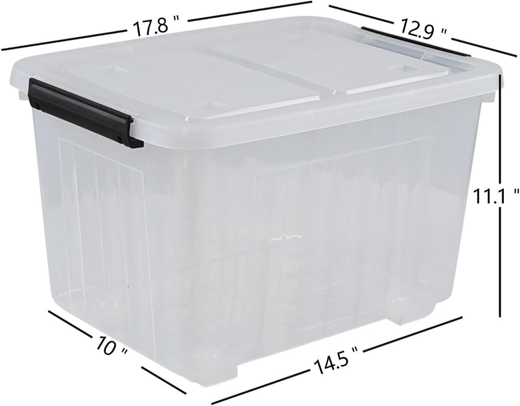 Wekioger Set of 4 Plastic Storage Box on Wheels, 32 Quart Latch Storage Container Bin, Clear