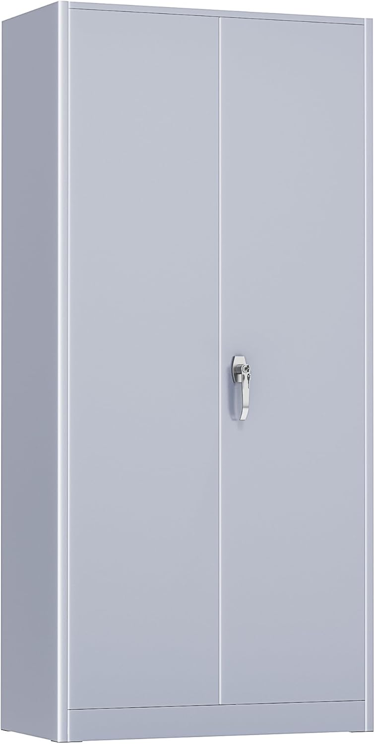 SUNCROWN 72" Metal Storage Cabinet - Heavy-Duty Metal Garage Cabinet with 4 Adjustable Shelves & 2 Doors for Tools, Office, Home, Workshop,Cement Grey
