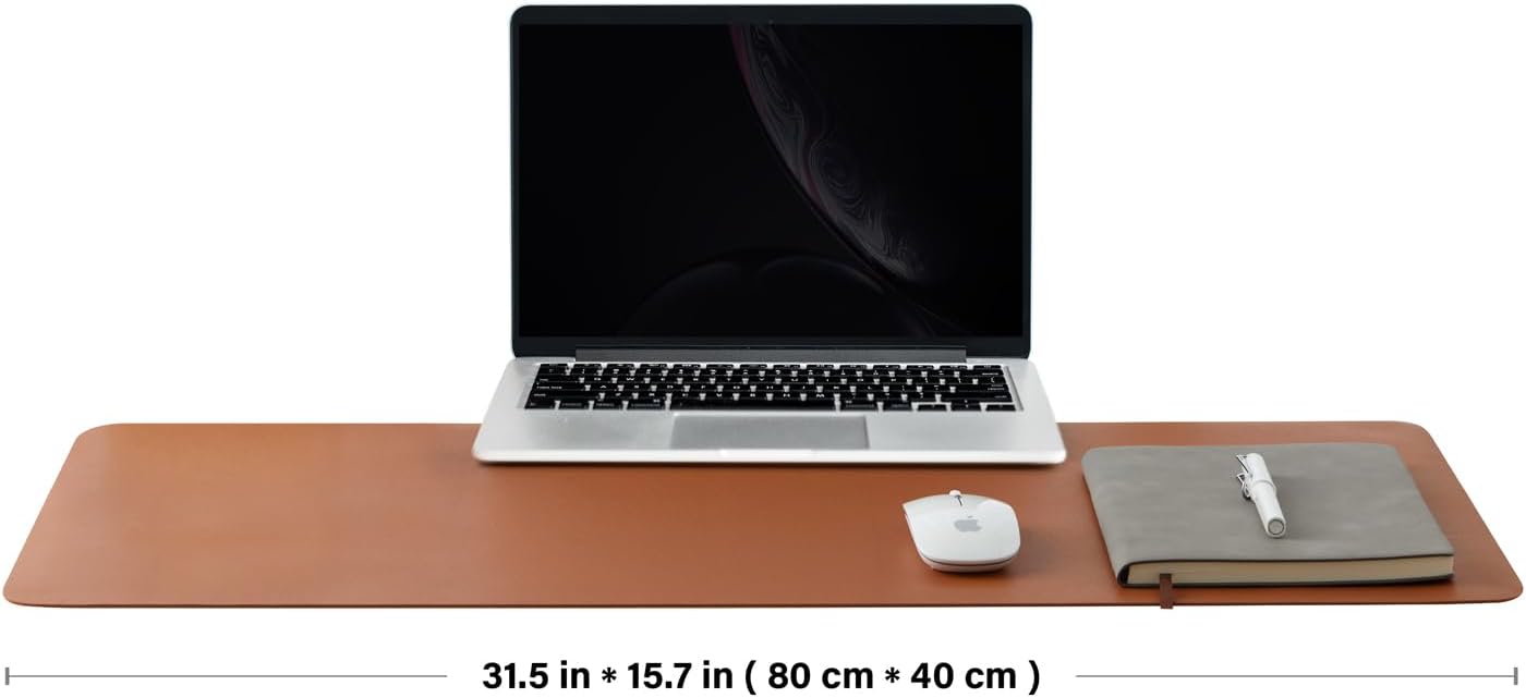 HOMIEAZICOZI Leather Desk Mat - Non-Slip PU Pad for Office and Home Organization Accessories Ideal Large Mouse Mats on Top of Desks (Brown,31.5''x 15.7'') (DPD-Br-M)
