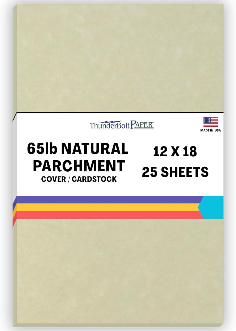 25 Natural Parchment 65lb Cover Paper Sheets 12 X 18 Inches Cardstock Weight Colored Sheets 12" X 18" (12X18 Inches) Large|Poster Size - Printable Old Parchment Semblance