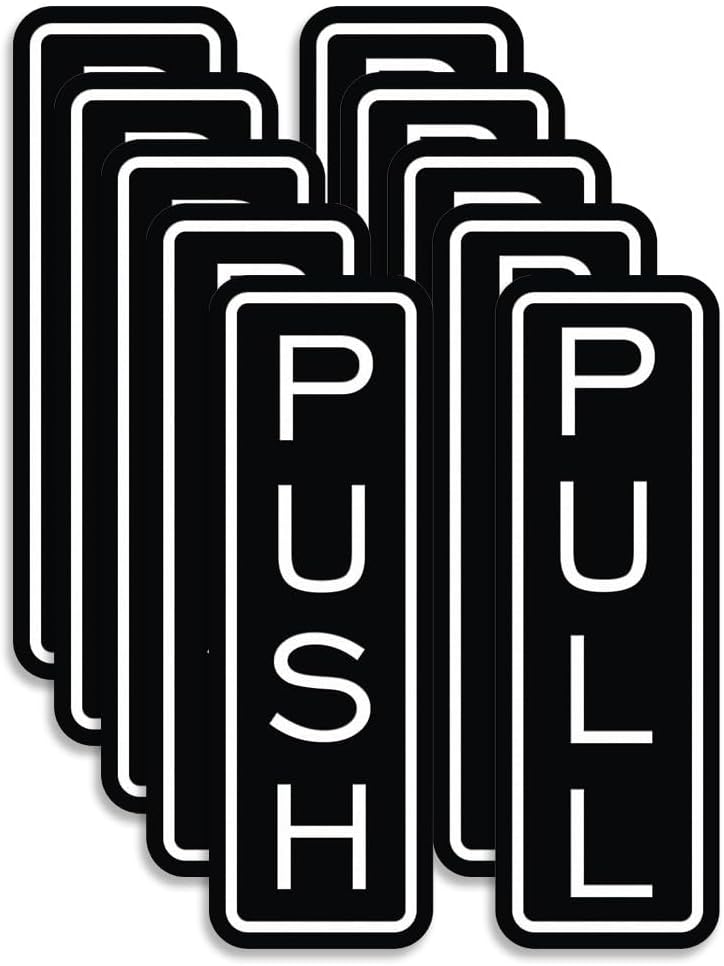 All Quality Classic Vertical Push Pull Door Signs - Great for Glass Doors | Professional Looking Signs | Easy Installation Includes Double-Sided Foam Adhesive Tape (Black) - Large (5 Pack)