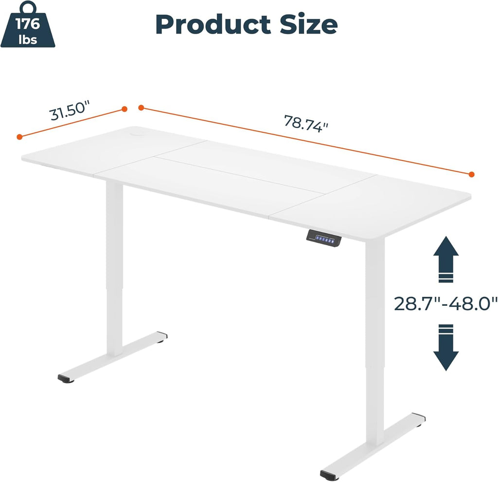 Adjustable Standing Desk, Large 79x31 Inches Standing Desk with Cable Management, Height Adjustable Home Office Computer Desk with Memory Preset&Charging USB Port&Sedentary Reminder