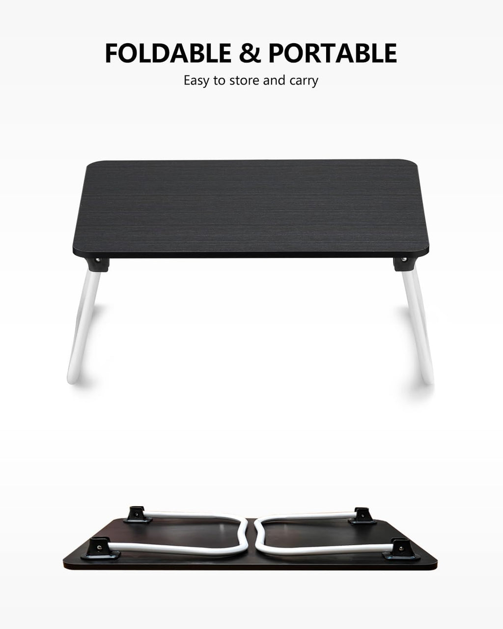 Laptop Bed Desk, Foldable Lap Desk, Portable Laptop Stand, Lightweight & Mini Table for Breakfast/Picnic/Drawing/Couch/Floor - Black