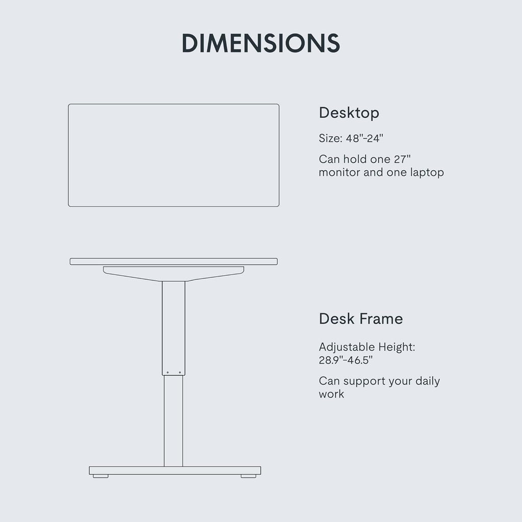 FLEXISPOT EN1 One-Piece Standing Desk, 48 x 24 Inches Electric Height Adjustable Desk for Home Office (White Frame + White Desktop)