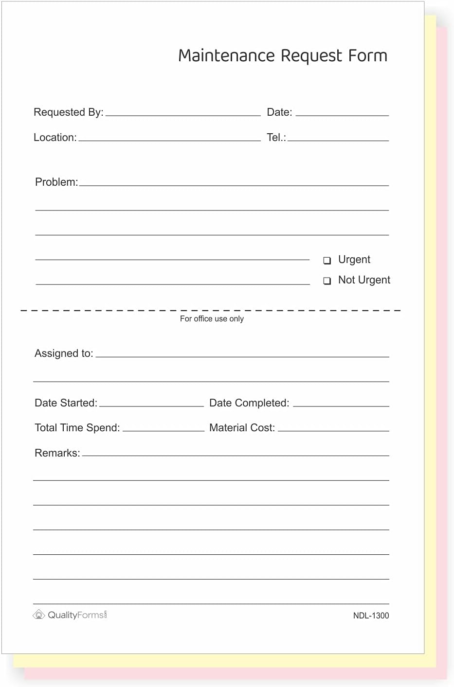 NextDayLabels - Maintenance Request Forms, 3 Part NCR Carbonless, 5-1/2" x 8-1/2" - 100 Sets - Made in The USA