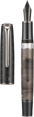 Hongdian N7 Gray Resin Piston Fountain Pen, Steel Fine Point Classic Pen Robbit on Top, Smooth Writing Pen with Metal Case