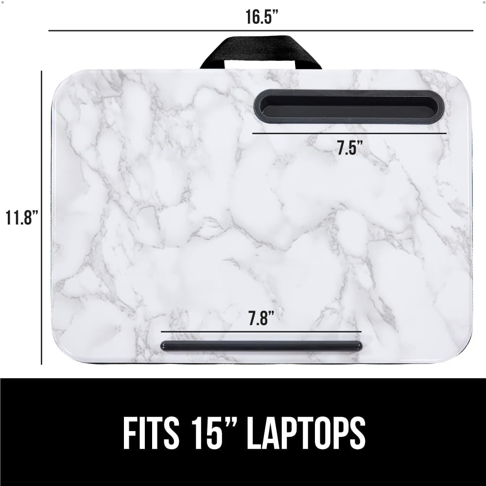 GORILLA GRIP Laptop Lap Desk with Phone Holder, Pillow Cushion Desks Fit Laptops up to 15.6", Tray Ledge Keep Computers in Place, Portable Travel Workstation Essentials for Home, Dorm, Marble Pattern