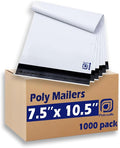 POLYSELLS Poly Mailers Shipping Envelopes, Strong Adhesive Sealing, Waterproof, and Tear-resistant Postal Mailing Bags for Clothing, Books, and Accessories (White, 7.5x10.5 Inch, 1000 pcs)