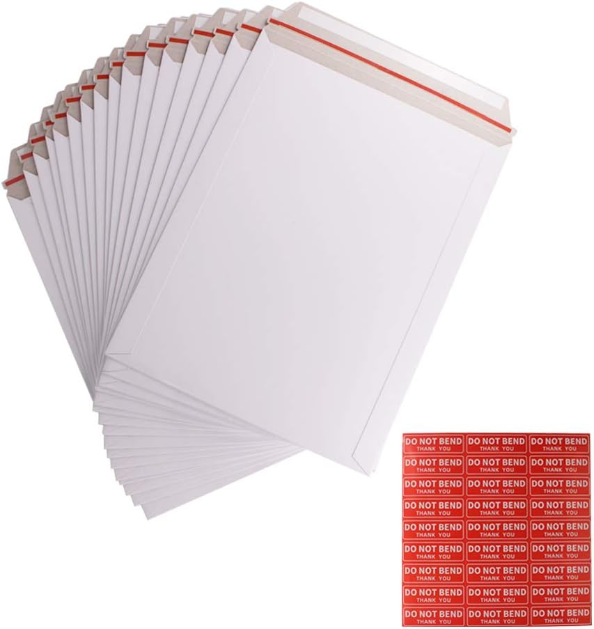 100 Pack 9X12 inch Self Seal Photo Document Mailers Stay Flat White Cardboard Envelopes White Photography Mailersfor CD, Photos, Document
