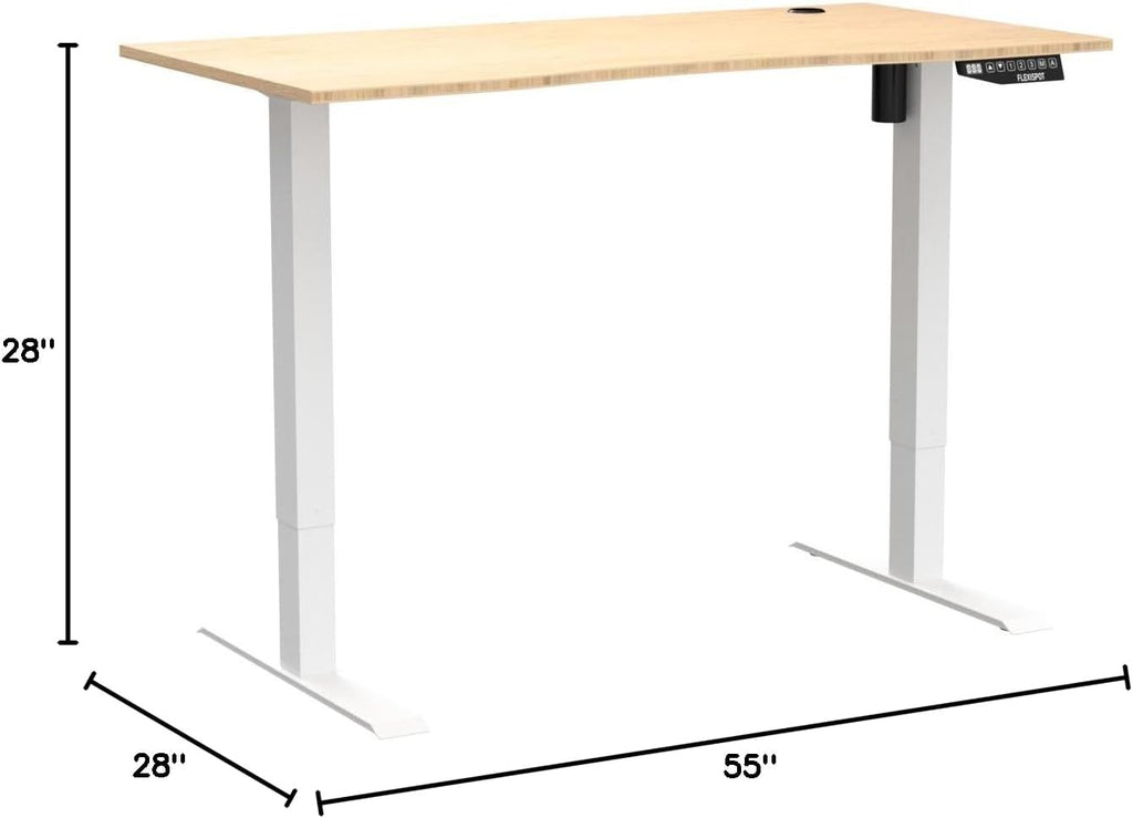 FLEXISPOT EN2 Whole-Piece Bamboo Standing Desk Clamp Power Strip, 55 x 28 Electric Stand Up Height Adjustable Desk with Cable Management (Grey Frame + 55" Bamboo Top, 2 Packages)