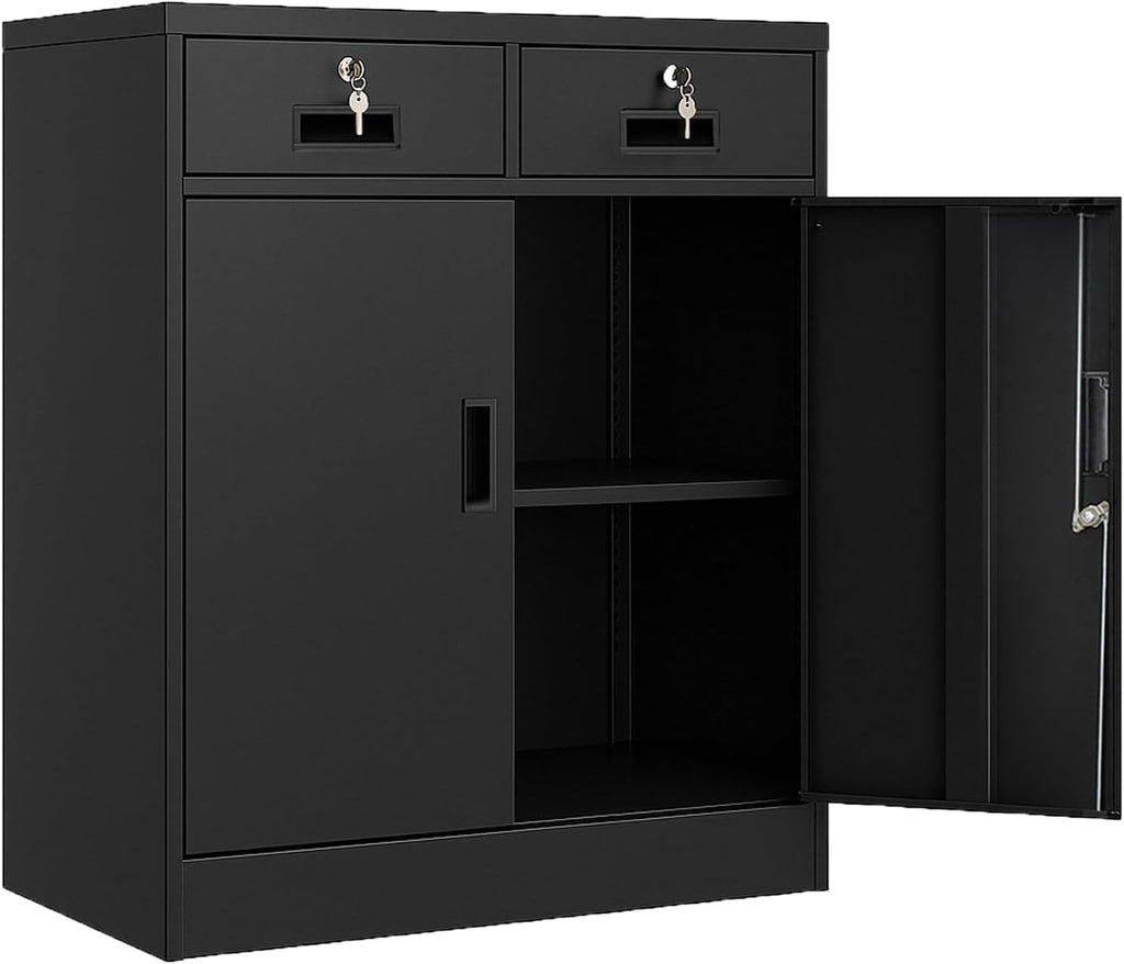 BESFUR Metal Garage Storage Cabinet 36" H, Black Steel Locking Cabinet with 2 Drawers,2 Lockable Doors and Adjustable Shelves Easy to Assemble for Home Office, Garage,School, Apartment, Warehouse