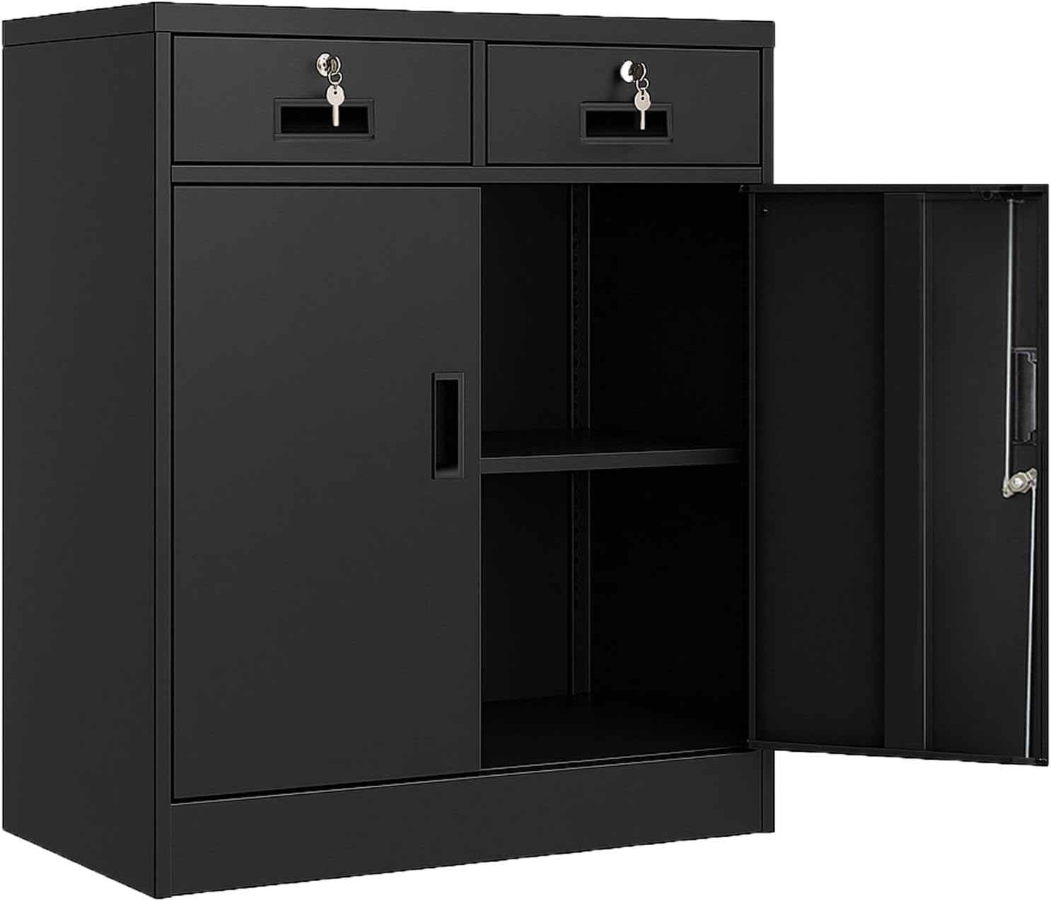 BESFUR Metal Garage Storage Cabinet 36" H, Black Steel Locking Cabinet with 2 Drawers,2 Lockable Doors and Adjustable Shelves Easy to Assemble for Home Office, Garage,School, Apartment, Warehouse