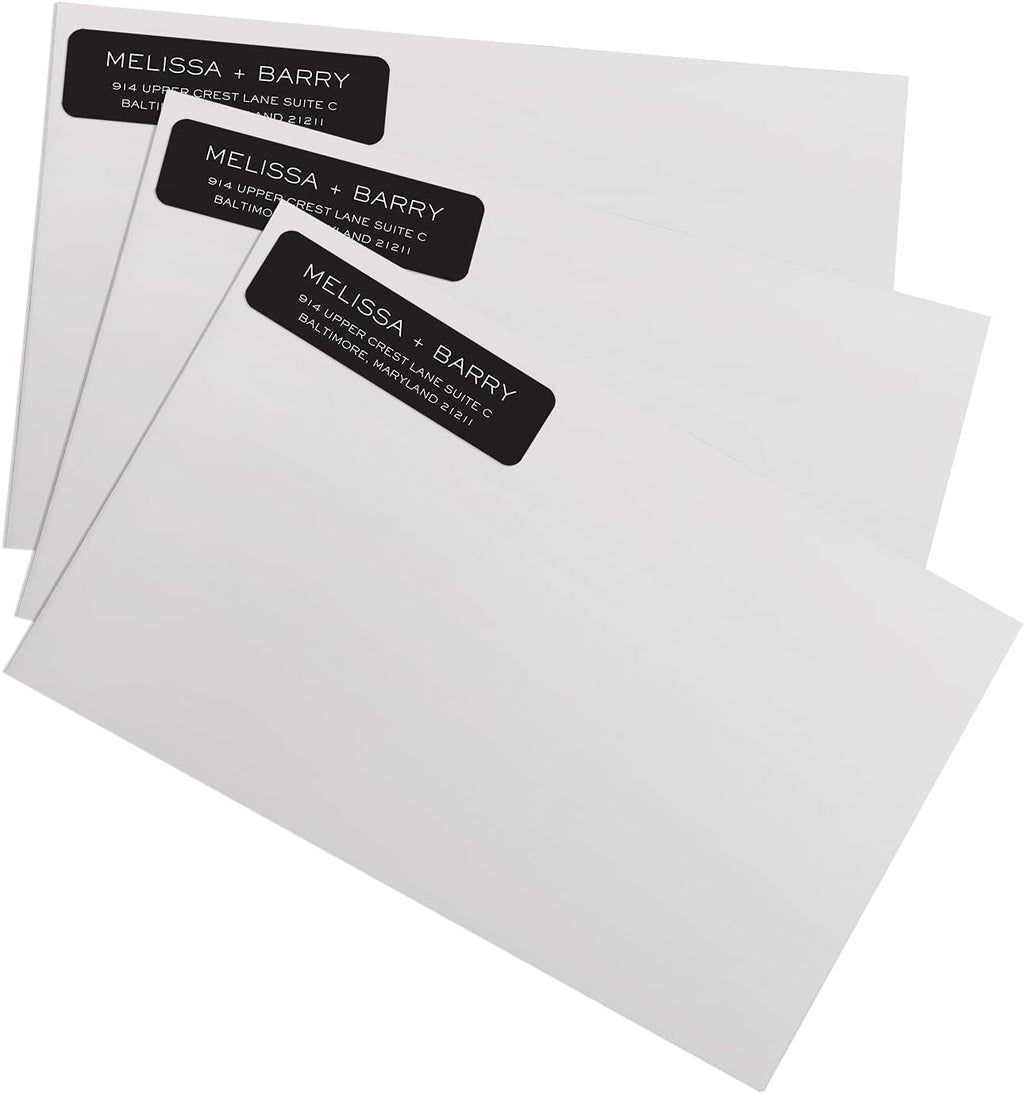 Striking Black Modern Rolled Address Labels/Roll of 500 Personalized Address Labels/Designer Return Address Stickers in Elegant Plastic Dispenser