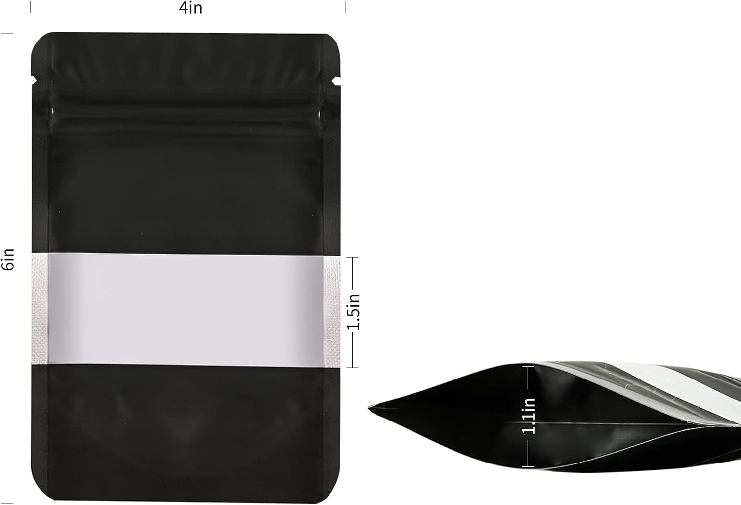 100 Resealable Smell Proof Mylar Food Storage Bags, Clear Window, Stand-up, Self-Sealing Supplies (Black, 4 x 6 Inch)