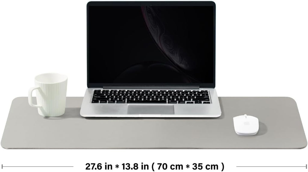 Leather Desk Mat - Non-Slip PU Desk Pad for Office and Home - Desk Organization and Accessories - Ideal for Large Mouse Pad and Desk Mats on Top of Desks (Silver,27.6"x 13.8")