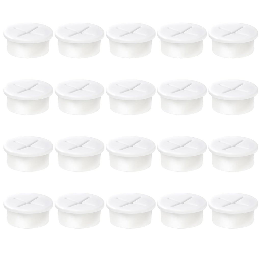 1" White Desk Grommet, JTemgle Flexible Cable Grommet Cross Rubber Cable Hole Cover Wire Organizer Caps Desktop Cord Management for Home Office TV Stands Tabletops, 20 Pieces