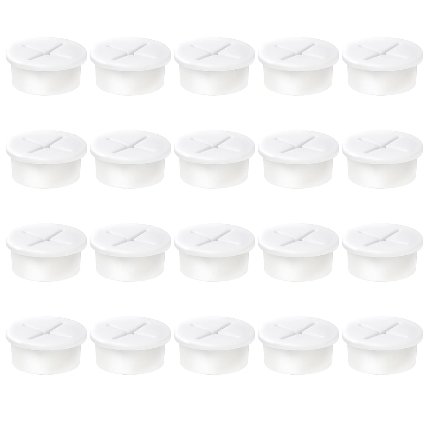 1" White Desk Grommet, JTemgle Flexible Cable Grommet Cross Rubber Cable Hole Cover Wire Organizer Caps Desktop Cord Management for Home Office TV Stands Tabletops, 20 Pieces