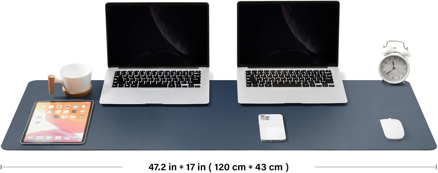 Large Desk Mat - 47.2"x 17" Non-Slip PU Desk Pad for Office and Home - Ideal for Large Mouse Pad and Desk Mats on Top of Desks(Dark Blue)