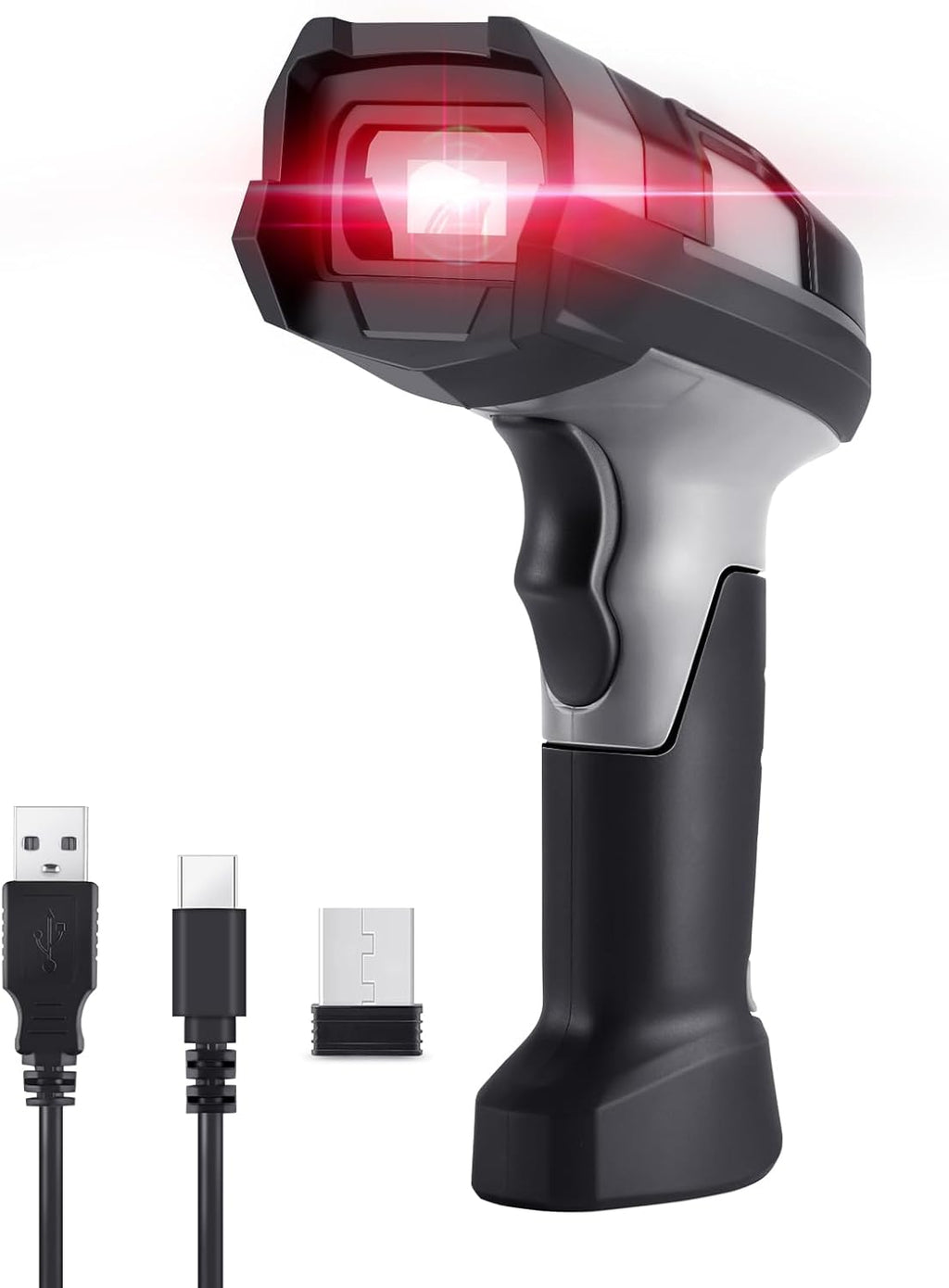 Barcode Scanner Wireless, JRHC Industrial 1D Laser Bar Code Scanners 2 in 1 Plug and Play Rugged Heavy Duty & IP65 Waterproof, Long-Distance Wireless Handheld Barcode Reader with 1.8" Screen